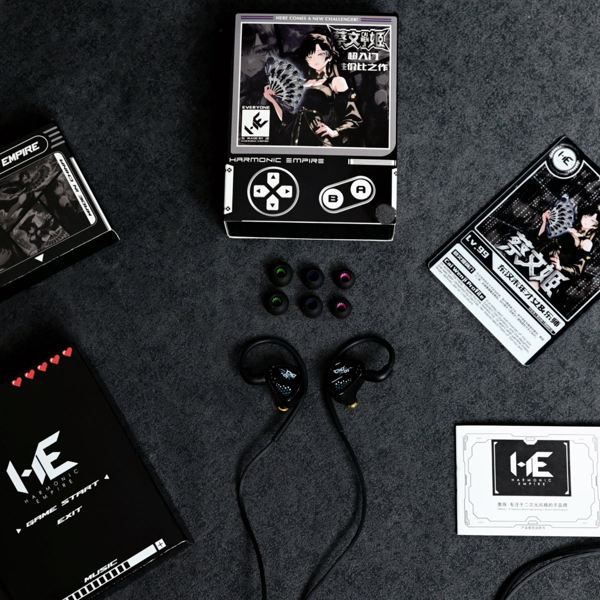 HE Cai Wenji Black Single Dynamic Driver Wired In-Ear Headphones