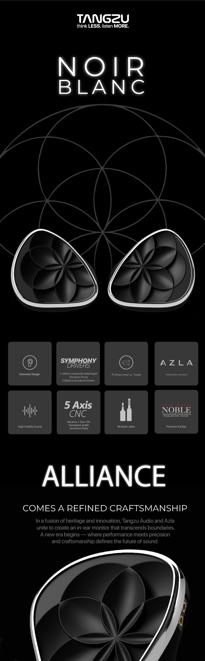 TANGZU X AZLA NOIR BLANC 1 Dynamic Driver 3 Balanced Armature Driver I